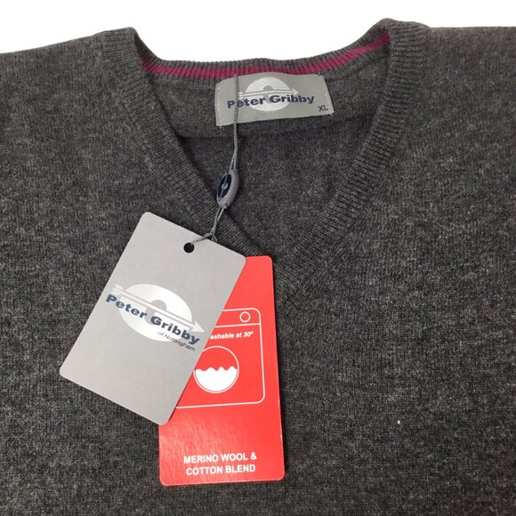 Peter Gribby NWT Sweater Merino Cotton Blend Size XL Jumper V Neck Long Sleeve - Picture 6 of 8